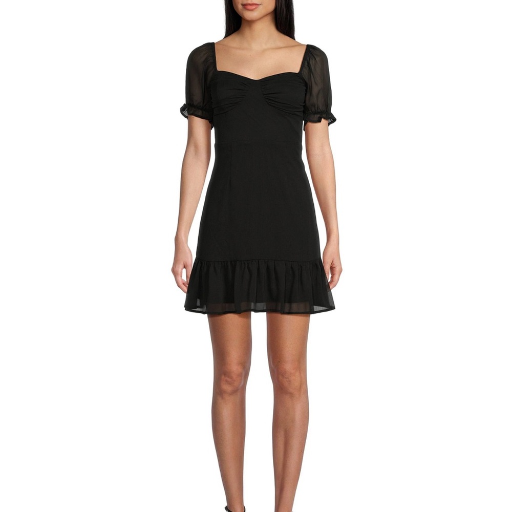Gianni Bini Black Fit and Flare Mini Dress with Puff Sleeves